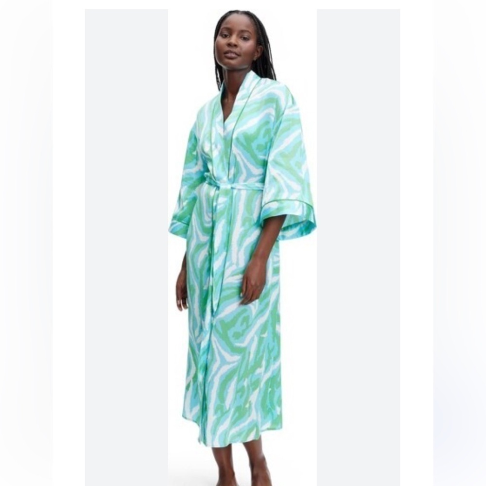 Diane Von Furstenberg Women's Long Satin Disco Zebra Green Robe - DVF for Target